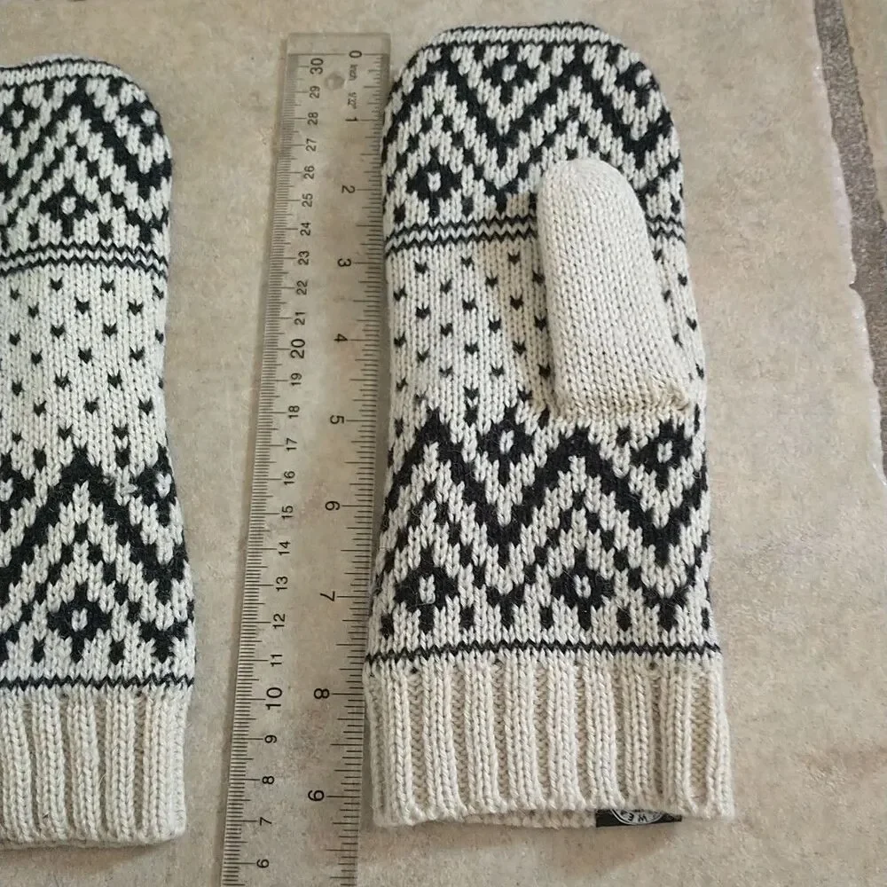 Icewear Iceland Gloves Mitten Womens S White Black Geometric 100%Wool Knit Lined